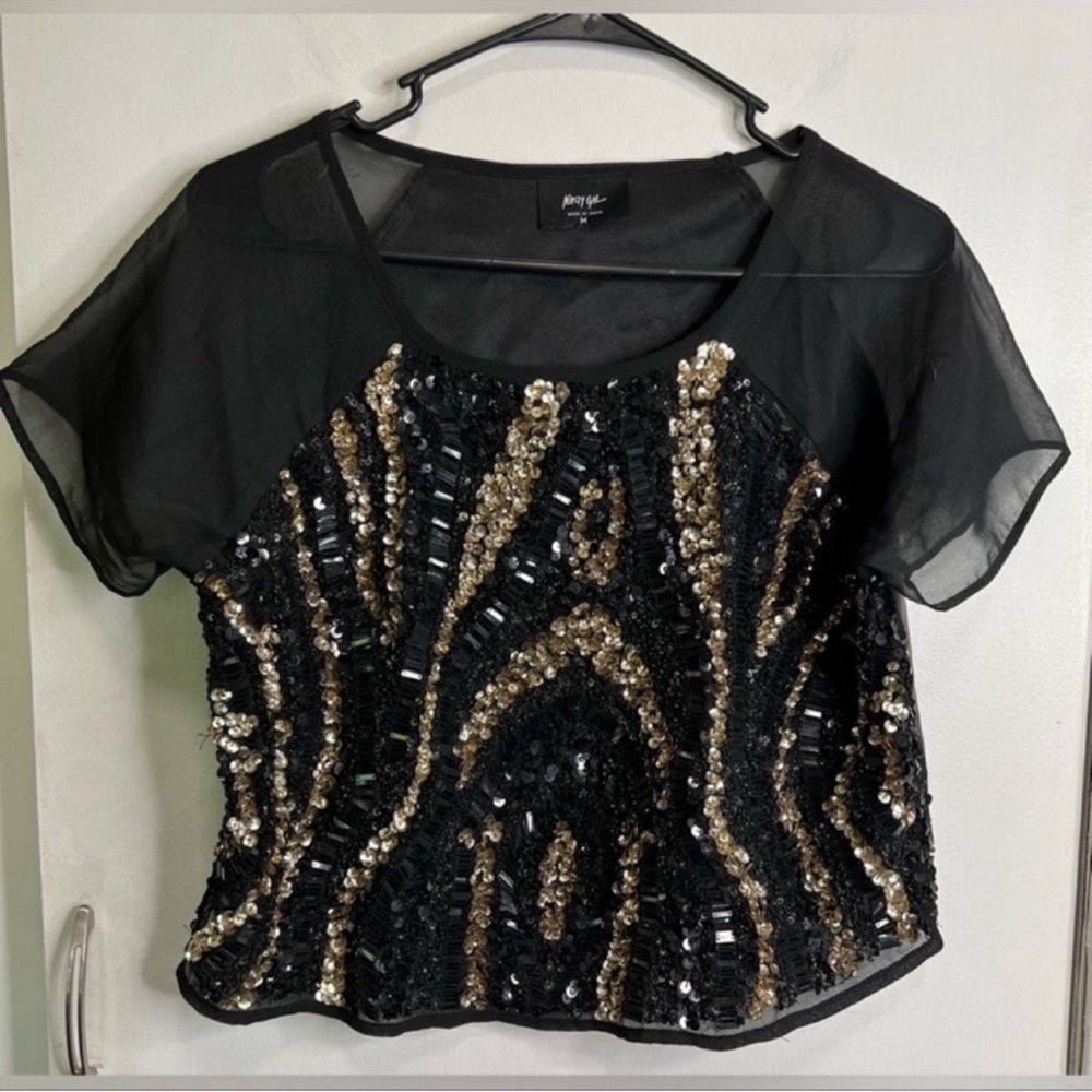 Nasty Gal Sequin Faux Leather Blouse